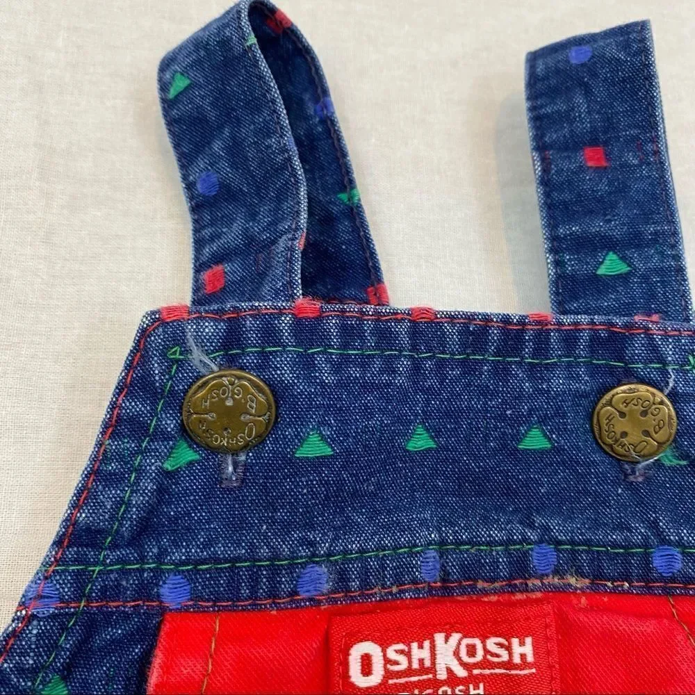 Vintage embroidered Osh Kosh Denim Bib Overalls Size 6/9 Months Union Made in US